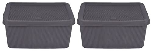 M1SS SET OF 2-7L Litre Storage Box with Lid Utility Boxes Small Rib Box Plastic Rectangular Box Storage Organisation with Handle Lidded Containers Multipurpose Decorative Item Cosmetics (Bottle Grey)