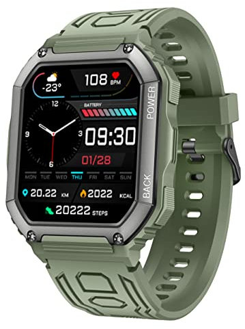 Militär Uhr Smartwatch Herren Armbanduhr Sportuhren Outdoor Tactical Watch Military Smartwatches mit Telefonfunktion 1,8 Zoll IP68 Wasserdicht Schwarz Fitnessuhr mit Blutdruckmessung Schrittzähler