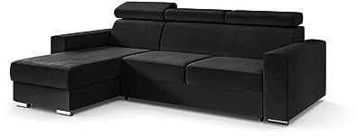 ALTDECOR Ecksofa Links mit Schlaffunktion und Bettkasten mit Gasdruckfeder, Polstercouch in L-Form Links angeordnet, rückenecht gepolstert, ideal als Gästebett - FIX - 242x168 cm Schwarz