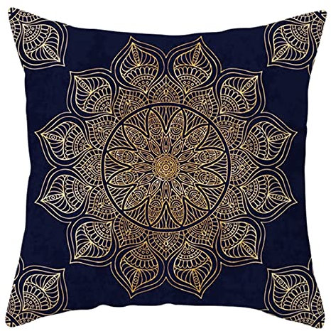 1 Kissenbezug 40x40cm, Kissen Fall Für Sofa Marineblau-Beige Mandala-Blumenmuster Polyester Kissenbezug Deko Wohnzimmer Schlafzimmer
