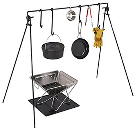 Outdoor Cooking Tripod Grill Swing Campfire Cooking Stand BBQ Grill For Cookware Dutch Oven Adjustable Collapsible Legs With Hooks Accessories (Color : Black Size : 132X66X112cm) (Black 132X66X112cm)