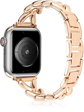 WoPail Bracelet Compatible avec Apple Watch 49mm 46mm 45mm 44mm 42mm Series 10/9/8/7/6/5/4/3/2/1, Femme Slim Bracelet Acier Inoxydable Métal Remplacement pour iWatch Ultra/Ultra 2/SE/SE 2 - Or Rose