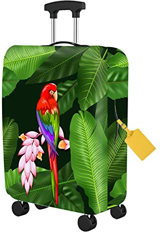 FANSU Housse Valise Elastique Feuilles de Palmier Tropical 3D Housse de Protection pour Bagage, Anti-Rayures Lavable Cabine Luggage Trolley Case Cover (Flamant Rose.2,L : 26-28 Pouces)