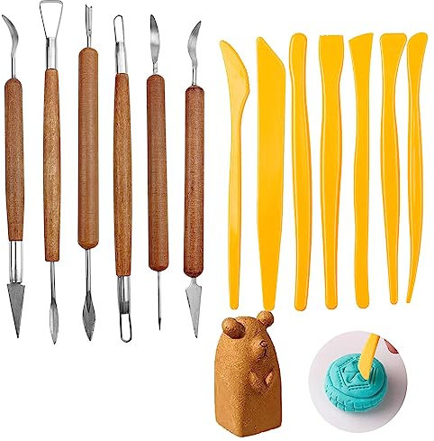 13 PCS Clay Sculpting Modelling Tools,Wooden Modeling Clay Sculpting Tools, Pottery Tools Kit for DIY Art Crafts