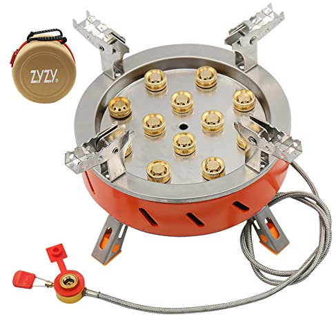 Réchaud de camping 12 cœurs 21800W Puissant brûleur à gaz cuisinière cuisinière sac à dos coupe-vent avec allumage piézo valve réglable sac de rangement pour cuisine en plein air camping pick