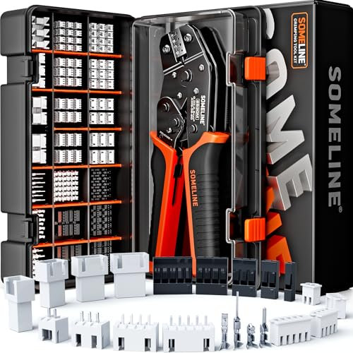 SOMELINE® Kit de conectores de herramientas de crimpado, JST-XH 2.5 mm/DP 2.54 mm, 21 tipos de conectores, crimpadora de trinquete de 30-20 AWG para serie JST, KF2510, Molex, serie AMP EI
