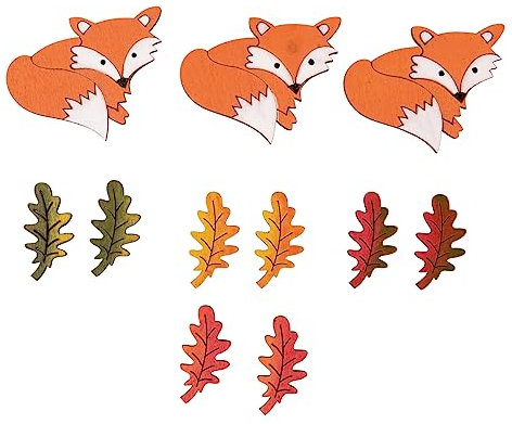 Rayher Holz-Streuteile Fuchs, Blatt, 11 Stück, sortiert, sonnige Herbstfarben, mit Klebepunkt, 3,4 - 4,5 cm, Tischdeko, Tischstreuer, Streudeko Herbst, 46700999