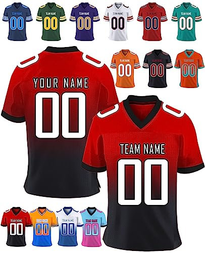 Herren-Sporthemden Personalisiert American-Football-Trikot, Personalisierte Schnelltrocknend Atmungsaktiv T-Shirt kurzärmelig und fügen Sie den Teamnamen für Männer Damen Kinder, S ~ 7XL