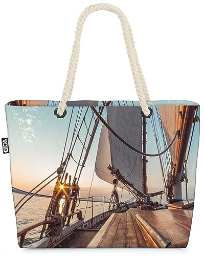 VOID Segelboot Seegelschiff Segeln Angeln Strandtasche Shopper 58x38x16cm 23L XXL Einkaufstasche Tasche Reisetasche Beach Bag