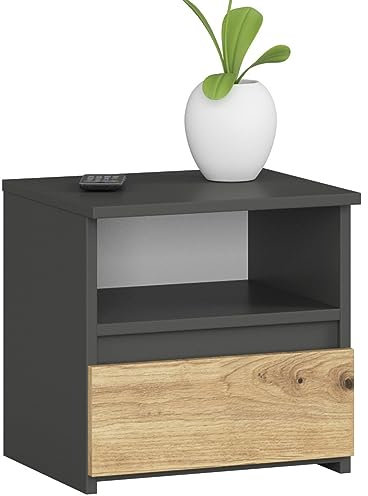 3xEliving Kommode, Sideboard, Nachttisch mit 1 Schublade und 1 Ablage (B:40cm x H:40cm x T:35cm) in Graphit Grau & Artisan Eiche