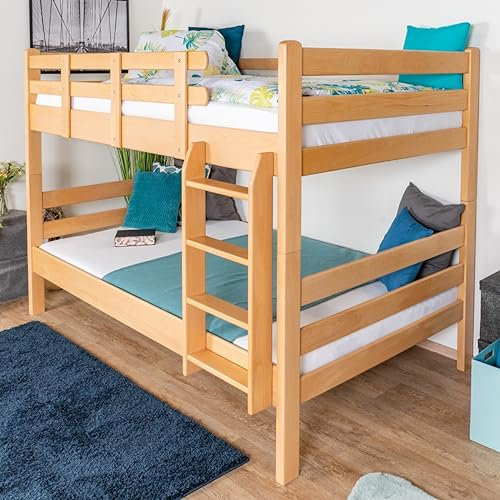 Etagenbett 120 x 190 cm für Erwachsene Easy Premium Line K24/n, Kopf- und Fußteil gerade, Buche Massivholz Natur lackiert, teilbar