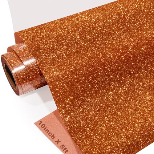 GIRAFVINYL Heat Transfer Vinyl Roll Copper Glitter Vinyl Roll 10 x 5ft Copper Orange Iron on Vinyl for T Shirts Easy to Use HTV Vinyl Works with All