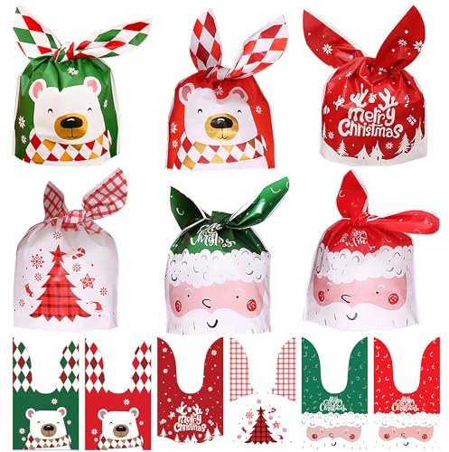 AWCIGG 60 Pezzi Sacchetti Regalo Natalizie Bustine Natale Forma Orecchio Sacchettini Piccoli Regali Buste Natalizi per Biscotti Caramelle Cioccolatini per Bambini Bambina