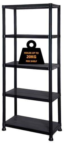 3/4/5 Tier - Plastic Shelving Unit | Garage Shelving Units | Storage Shelves | Shelving Units for Storage | Plastic Racking | Racking Shelving Unit Warehouse, Garage, Shed, and Workshop (5 Tier)