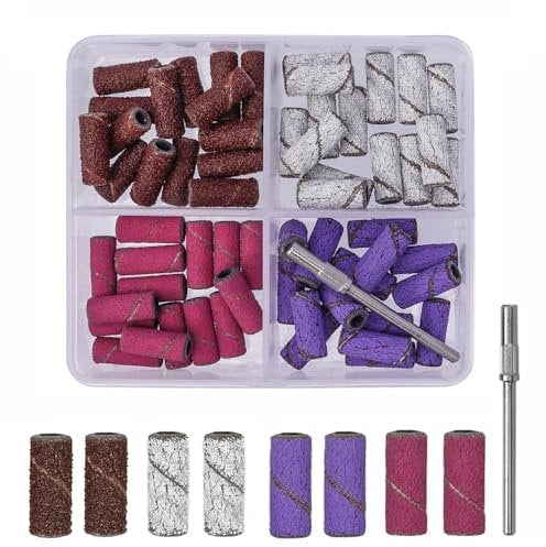 Bestgle 60Pcs Nail Sanding Bands for Nail Drill, Nail Drill Sanding Tape with 3/32 Mandrel for Manicures Pedicures 80# 120# 180# 240# Grits