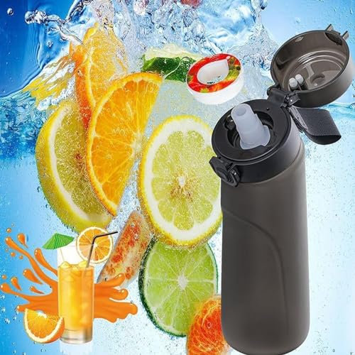 ELDTEC 1 botella de agua de aire con 7 sabores, juego de inicio de 750 ml, fragancia de frutas sin BPA con pajita, Red Bull, lima, verde, cóctel, Coca, whisky, café, 7 sabores (negro)
