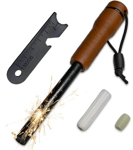 Feuerstahl mit Zunderfach wasserfest-XXL Feuerstarter-perfekt für Anfänger-Extrem heiße Funken-langlebig ca.20.000 Anwendungen-Feuerstein-Outdoor, Survival, Bushcraft-Reini Rossmann