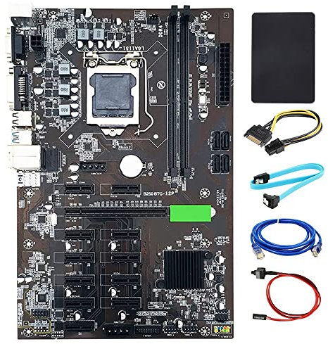 Knadgbft BTC-B250 Mining Motherboard Support 12 GPU LGA1151 DDR4 with SSD 128G for PCIE16X Graphics Card Miner