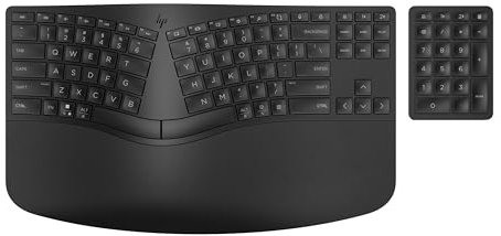 HP 960 Ergonomische kabellose Tastatur (unabhängige Zifferntastatur, Handstütze, schnelle Synchronisierung, automatische Erkennung Betriebssystem, Negative Neigung, spanische QWERTY-Tastatur) Schwarz