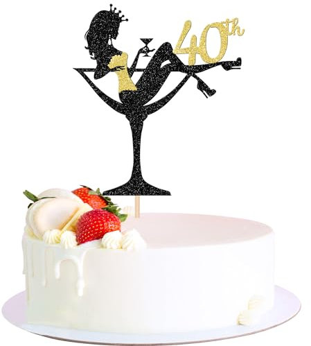 SYKYCTCY 1 Pack Happy 40th Birthday Cake Topper Glitter Heels Girls Bachelorette Cake Pick Cake Decorations for Girls Ladies Forty Years Old Birthday Theme Party Supplies