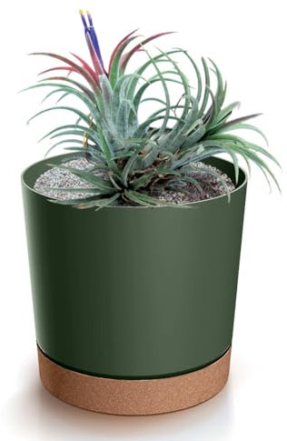 Blumentopf mit Untersetzer ECO, Übertöpfe für Zimmerpflanzen, Pflanzkübel, Übertopf Kompakt, 40 cm Durchmesser, Elegantes Design für Innen- und Außenbereich (Grün, 400)