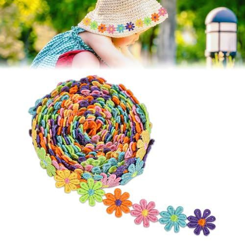 KLYNGTSK 5 Yard Bunte Spitzenborte Blumen Spitzenband Blumen Spitze Zierband Stickerei Dekoband Gänseblümchen Borte 25mm Gänseblümchen Stoffband zum Nähen Blumen Spitzenbordüre für Hochzeit Handwerk