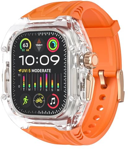 VeveXiao Funda transparente resistente con correa compatible con Apple Watch Ultra 2 de 49 mm, funda protectora militar transparente de lujo para iWatch Ultra de 49 mm, correa para hombres y mujeres