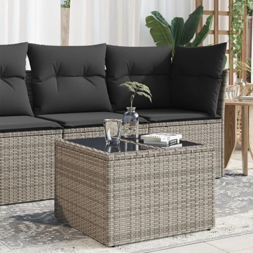 ShGaxin Gartentisch mit Glasplatte Grau 55x55x37 cm Poly Rattan, Gartentisch, Terrassentisch, Esstisch Garten, Gartenesstische, Gartenmöbel, Außentisch - 366120