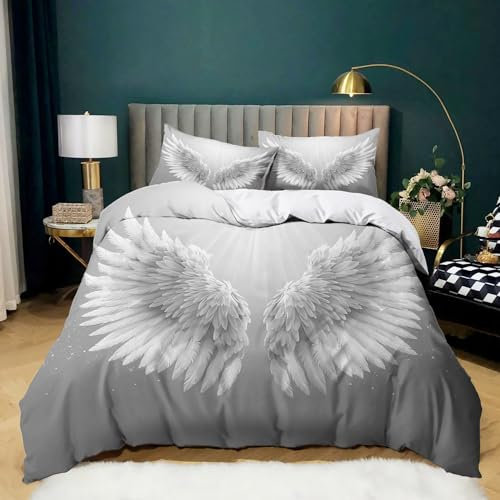 CozyRest Bettwäsche Set 135x200 cm Engelsflügel Bettbezug Set Weiche Microfaser Deckenbezug mit Reißverschluss und 2 Kissenbezug 80x80cm