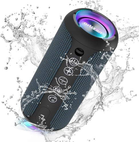 Ortizan Altavoz Bluetooth, Bleutooth Box con luz LED, mini caja de música portátil con función manos libres, protección IPX7 contra el agua y sonido envolvente de 360°, altavoz inalámbrico para
