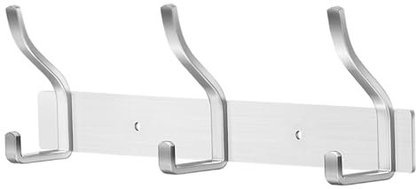 ZUIMENG Percheros Pared, Percha Pared Colgador de Acero Inoxidable, Ganchos para Colgar para Recibidor Baño y Cocina (Plata, 3 Ganchos 1Pcs)