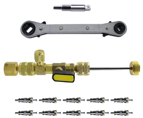 LARUISEE HVAC-Service-Schraubenschlüssel, Ventile, Kerne, Entferner, Werkzeug und Bit-Adapter für Klimaanlagen, Kühlung, HVAC-Geräte, Reparatur, HVAC-Service-Schraubenschlüssel-Set