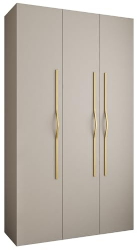 MEBLE KRYSPOL Como 2 Schrank mit 3 Türen - Kleiderschrank - Garderobe - Aufbewahrungsschrank für Schlafzimmer, Jugendzimmer, Kinderzimmer - 245,5x140x50cm - Kaschmir, Gold