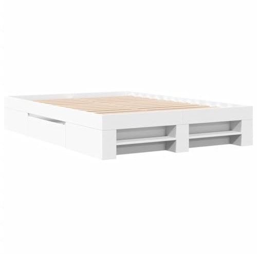 vidaXL Bettgestell, Bettrahmen mit Lattenrost, Schlafzimmerbett Bett mit Stauraum, Doppelbett für Schlafzimmer, Weiß 120x200cm Holzwerkstoff