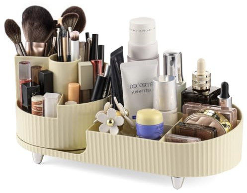 SOLVIEW Make Up Kosmetik Organizer, Skincare Organizer Schminktisch 360° Drehbar und Fach 2-in-1, Makeup Organizers Zur Aufbewahrung von Kosmetika, Hautpflegeprodukten, Pinsel, usw- Cream