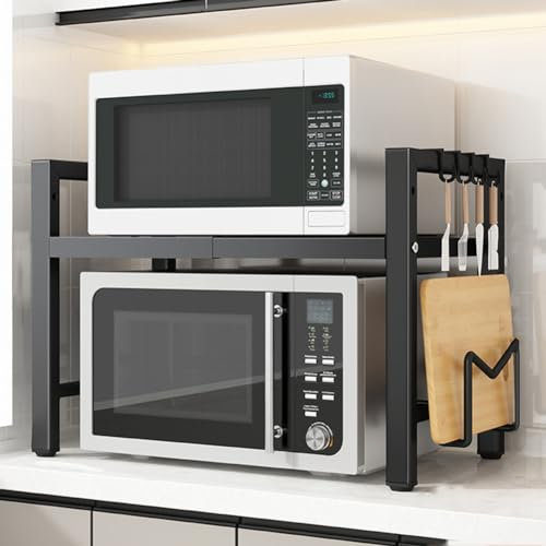 TBGJSYY Etagere Micro Onde, Support Micro Onde Support Extensible pour Four à Micro-Ondes, Support d'étagère en métal à 2 Niveaux pour Micro-Ondes, étagère réglable Robuste pour Micro-Ondes, Support