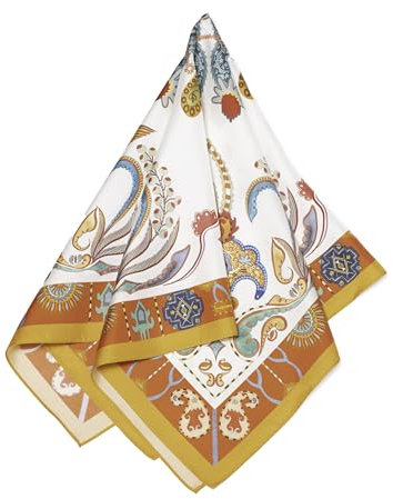MayTree Seidentuch Premium: Quadratisch 64x64cm - Folklore Design orange - Handrolliertes Twillseide - Eleganter Bandana-Schal für Damen - Luxus und Komfort für Erwachsene