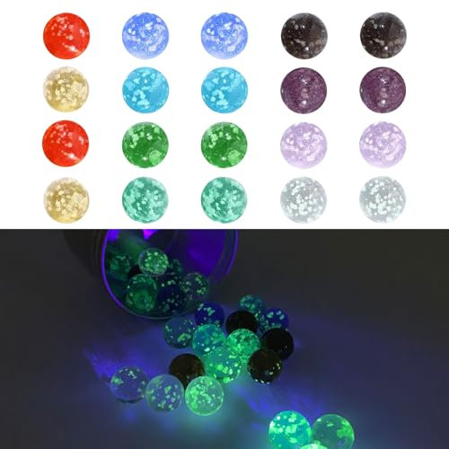 JDCMEI 20 Piezas Canicas de Cristal, Canicas Que Brillan En La Oscuridad, Canicas para Niños, Cuentas de Cristal Luminosas, Mármoles Cristal Que Brillan Oscuridad para Juego Bricolaje y Decoración