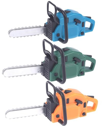 Toy Chainsaw 3Pcs 1:12 Scale Simulation Miniature Dollhouse Chainsaw Prop DIY Decorative Dollhouse Accessories for Pretend Play, Fake Chainsaw