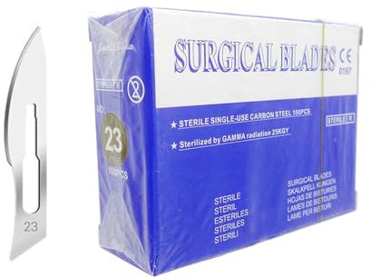 100 pz Sterile n. 23 Lame Medico Chirurgiche Rasoio Monolama per Dentale, Dermaplaning, Dissezione, Podologia, Rimozione Acne,Intagliare e Realizzare Artigianalmente