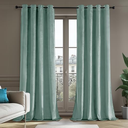Deconovo 100% Vollverdunkelung Vorhänge Blickdichter Gardinen mit Ösen für Schlafzimmer Velvet Curtains Samt Blackout Vorhang Kälteschutz Dicke Thermovorhang, 180x140cm(HöhexBreite), Blau, 2er Set