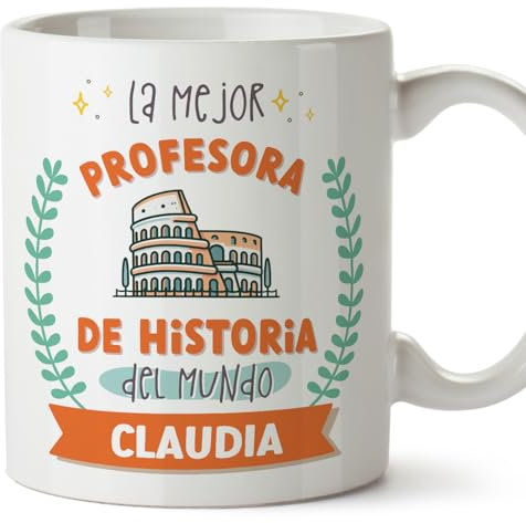 MUGFFINS Tazas Personalizadas para PROFESORA DE HISTORIA mujer - En Español - Mejor del mundo - Con dibujo - 11 oz / 330 ml - Regalo Personalizable original y divertido