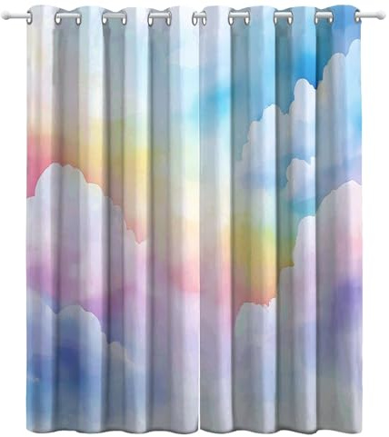 CozyRest Verdunklungsvorhänge Gardinen mit Ösen Blickdichte Vorhänge für Kinderzimmer Thermo Gardinen mit Aquarell verträumter Himmel und Wolken Muster, Schiebevorhänge Gesamtgröße: 160 x 140