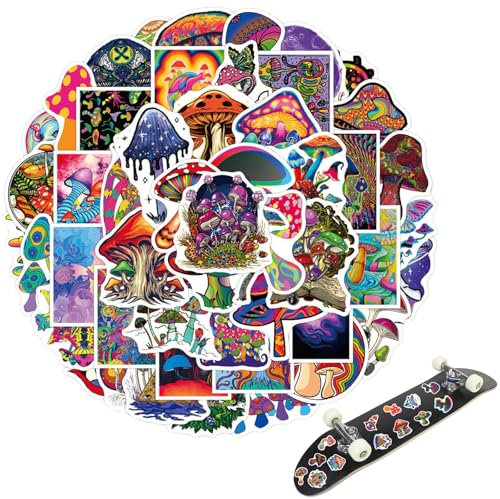 Pilze Aufkleber für Laptop, 50 Stück Scrapbooking Aufkleber Set, Pilz Vintage Aufkleber, Selbstklebend Pilze Verschiedene Muster Sticker, wasserdichte Mushroom Aufkleber für Skateboard