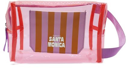 PONETTE - Neceser de Mujer Grande Transparente Impermeable Fucsia Bolsillo Exterior de Rayas Cremallera y Asa Violeta, Ideal Playa, Piscina, Viaje, Impermeable, Marca Española