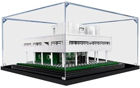 HCAEIOFJ Transparente Acryl-Vitrine für Lego Architecture 21014, anwendbar für Villa Savoye entworfene Displaybox, Geschenk (nur Vitrine) (schwarzer Boden 3 mm)