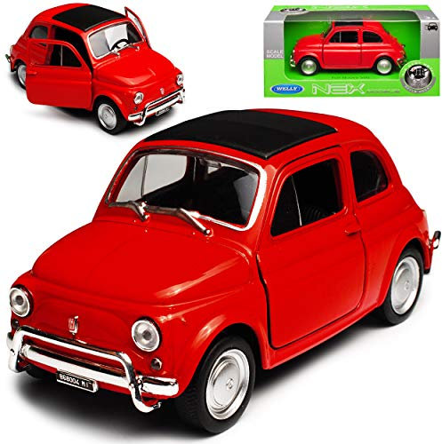 Welly FIAT 500 Urmodell Nuova Rot Ur Modell 1957-1975 ca 1/43 1/36-1/46 Modell Auto mit individiuellem Wunschkennzeichen