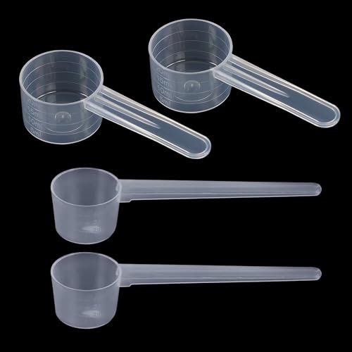 Set of 4 Measuring Spoons, Dosing Spoons Transparent with Scale 5 g and 10 g / 20 ml Scales, Measuring Spoons Gram, Scoop 5 g and 10 g / 20 ml, Dosing Spoon for Baking Cooking Coffee Washing Powder