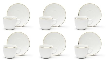 Excelsa Gold Set 6 Tassen mit Untertasse aus Porzellan mit Goldrand