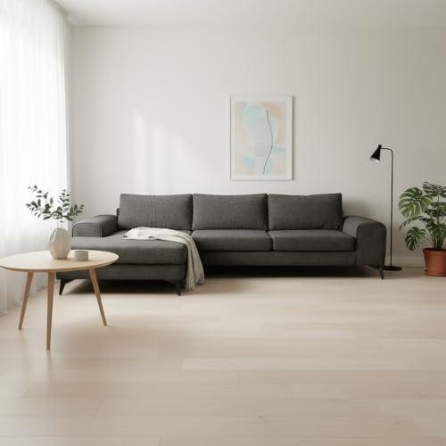Abakus Direct | Venice Corner Sofa – Modern L-Shaped Sofa with Basket Weave Fabric, Scatter Back Cushions, Left or Right Hand Facing – Available in 9 Colours (Dark Grey, Left Hand Facing)